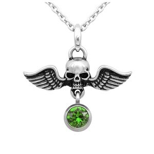 Wing Warrior Skull BIRTHSTONE Necklace Choose Color/Month NWT